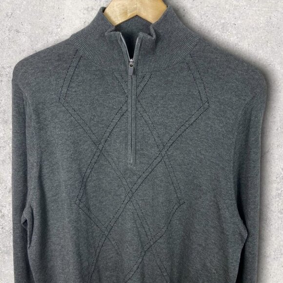NEW Van Heusen Quarter Zip Knit Sweater Grey Size Large Sample Pullover Diamond - Picture 3 of 7
